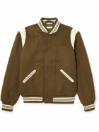 Pop Trading Company - Logo-Embroidered Brushed Wool-Blend Bomber Jacket - Brown
