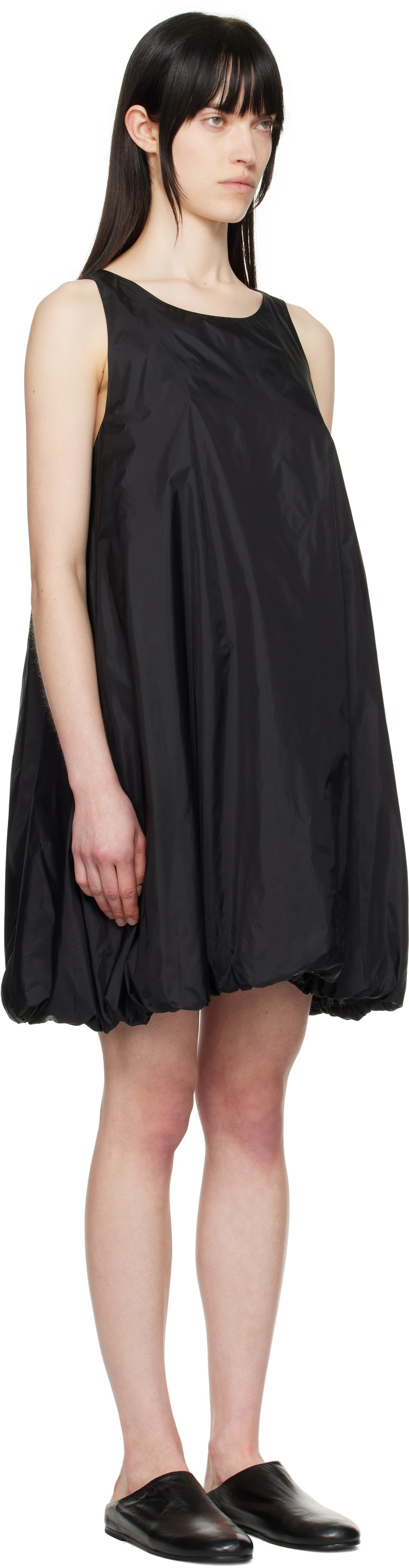 AMOMENTO Black Nylon Volume Minidress
