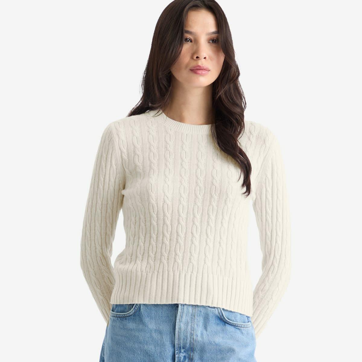 GUEST IN RESIDENCE Women's Cable Shrunken Crew In Cashmere in Cream