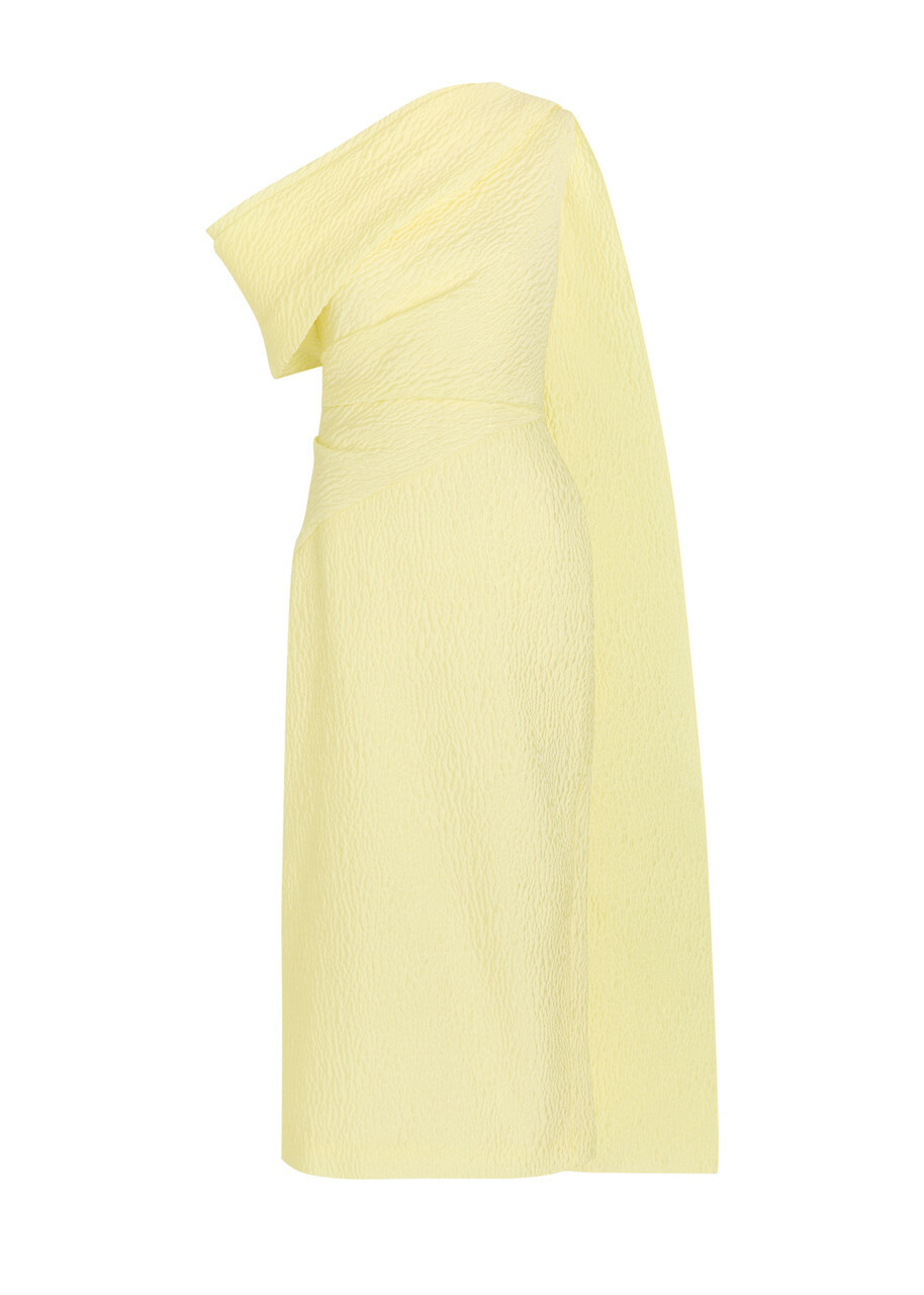 Roksanda Maite Cape-effect Cloqué Midi Dress Yellow Lemon