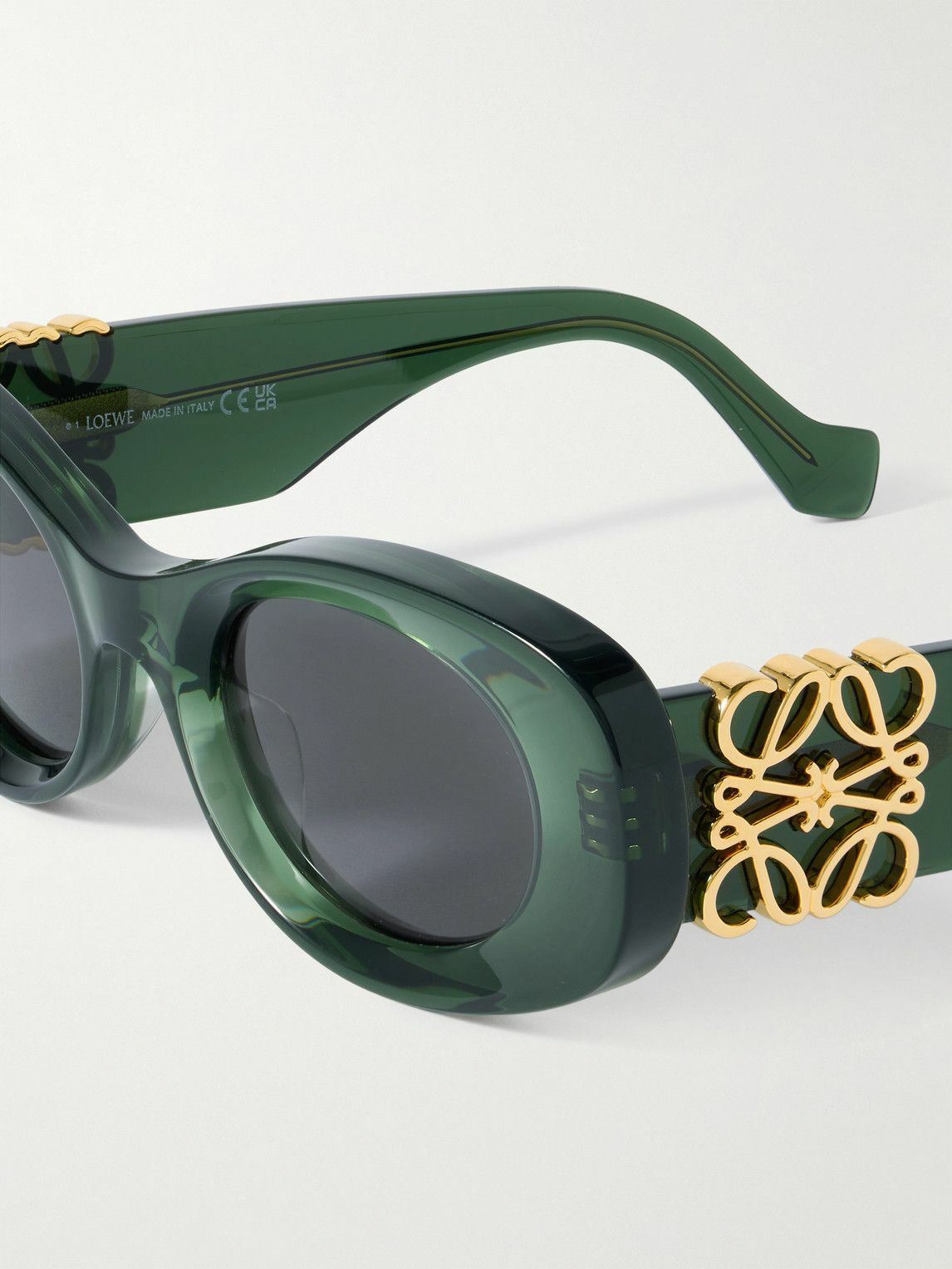 Loewe Oversized Oval Dark Green Tortoiseshell Sunglasses with Gold Hinges Loewe Emerald Green Acetate Rectangle Sunglasses With Golden  main image 3