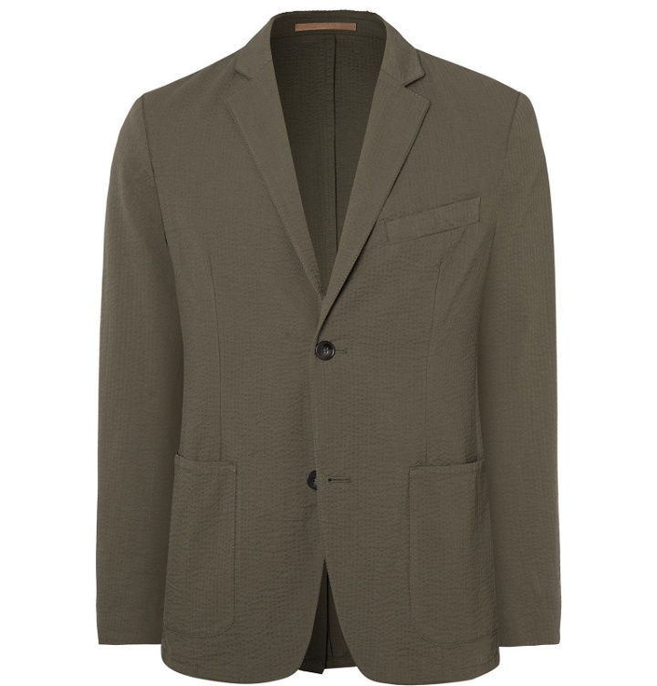 Photo: Officine Generale - Cotton-Seersucker Suit Jacket - Green