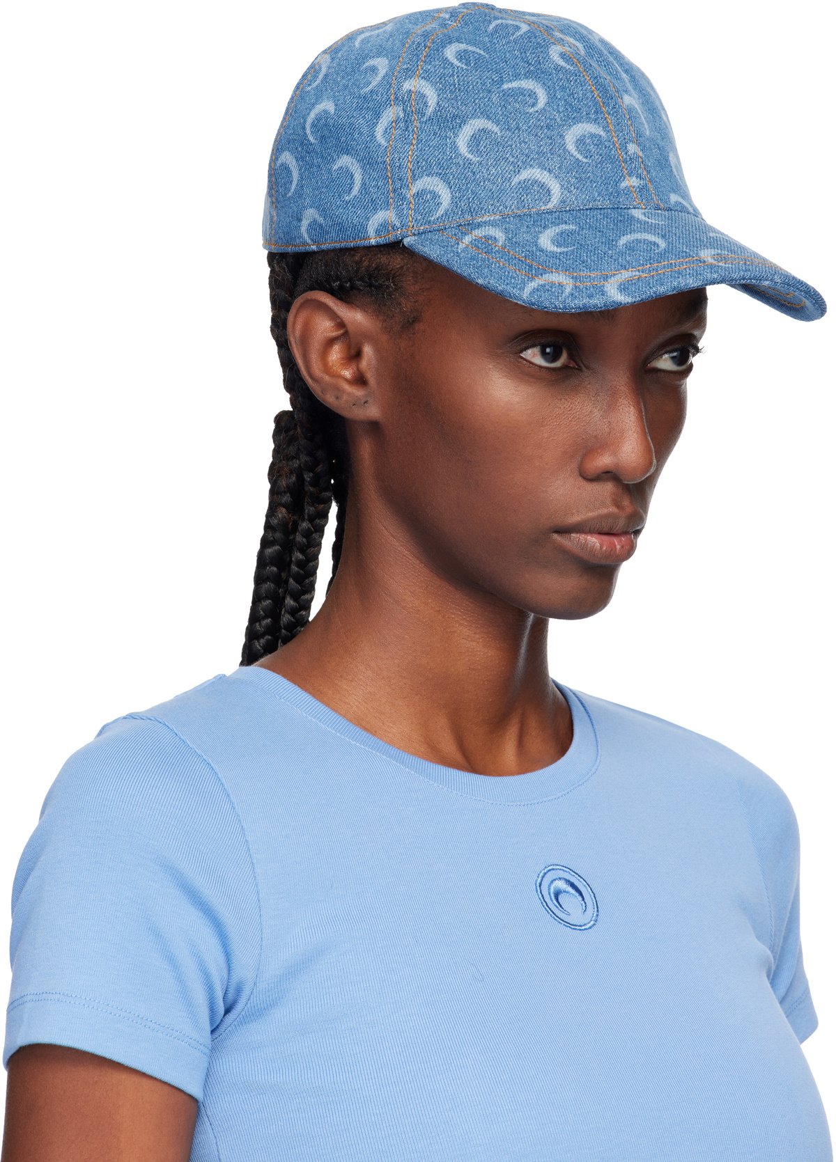 Marine Serre Blue Moon Laser Denim Baseball Cap