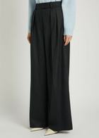 Anine Bing Lou Pinstriped Wide-leg Trousers Black And White