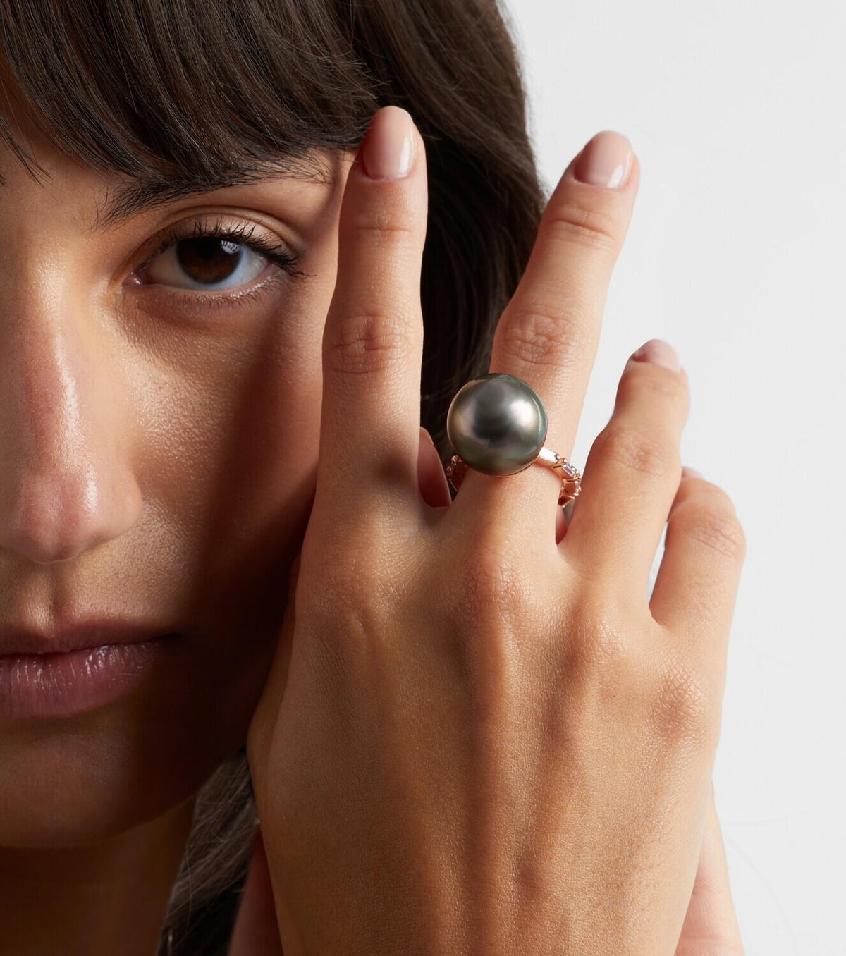 Suzanne Kalan 18kt rose gold ring with pearl and diamonds