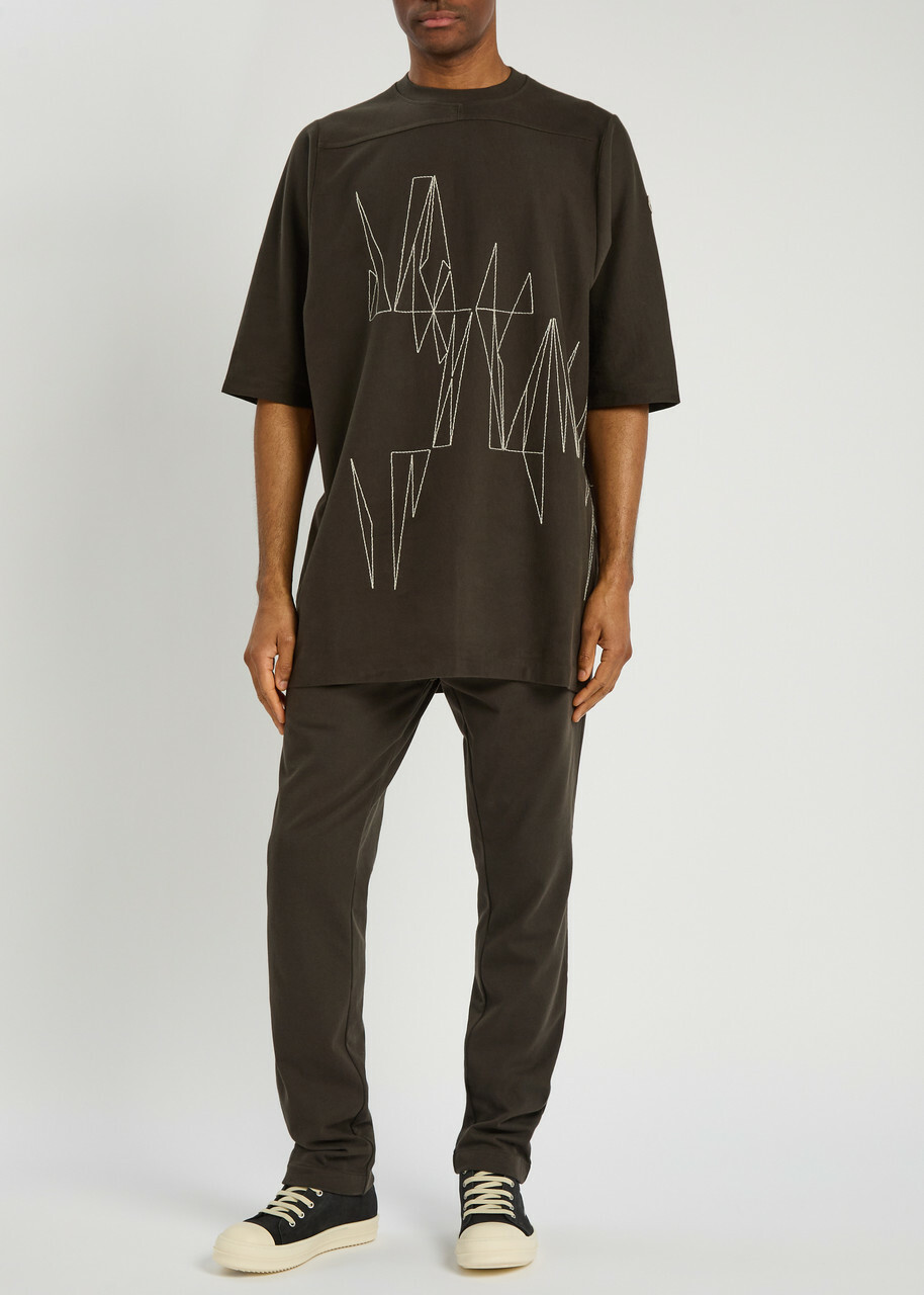 Rick Owens X Moncler Jumbo Embroidered Cotton T-shirt Brown