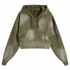 Dime Women's Cropped Zip Hoodie in Green Washed