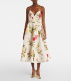 Oscar de la Renta Belted floral faille cocktail dress