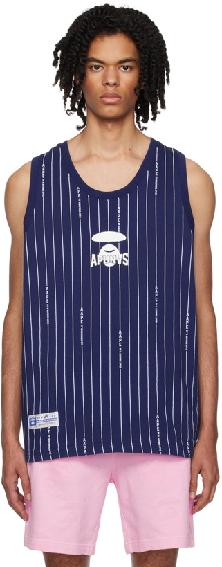 Photo: AAPE by A Bathing Ape Navy Moonface Striped Tank Top