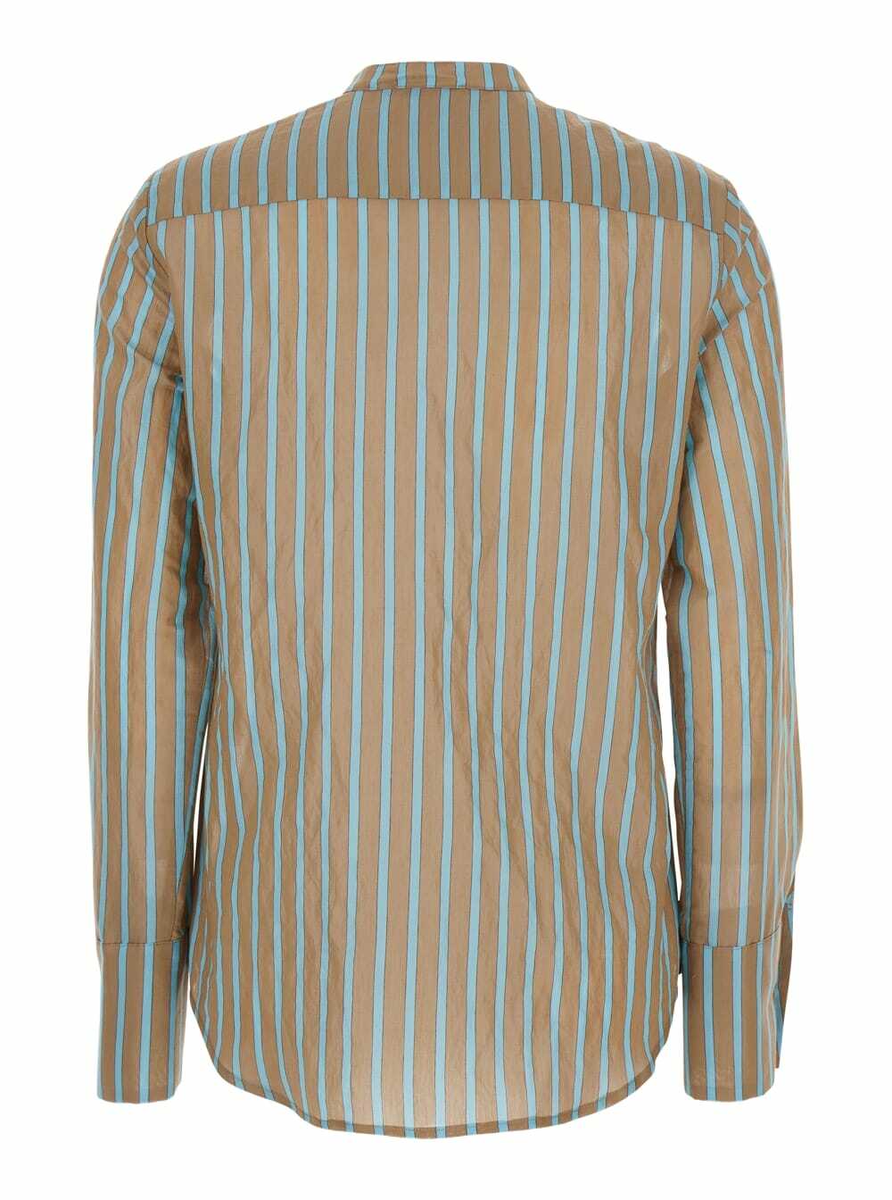 Merci Brown Shirt With Mandarin Collar And All-over Striped Motif In Cotton Stretch Woman