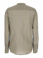 Merci Brown Shirt With Mandarin Collar And All-over Striped Motif In Cotton Stretch Woman