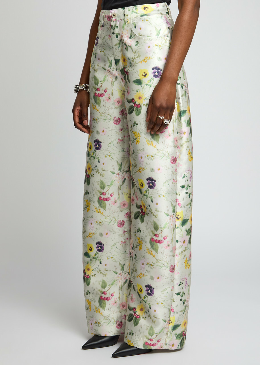 Marques' Almeida Floral-print Wide-leg Satin-twill Trousers Multicoloured