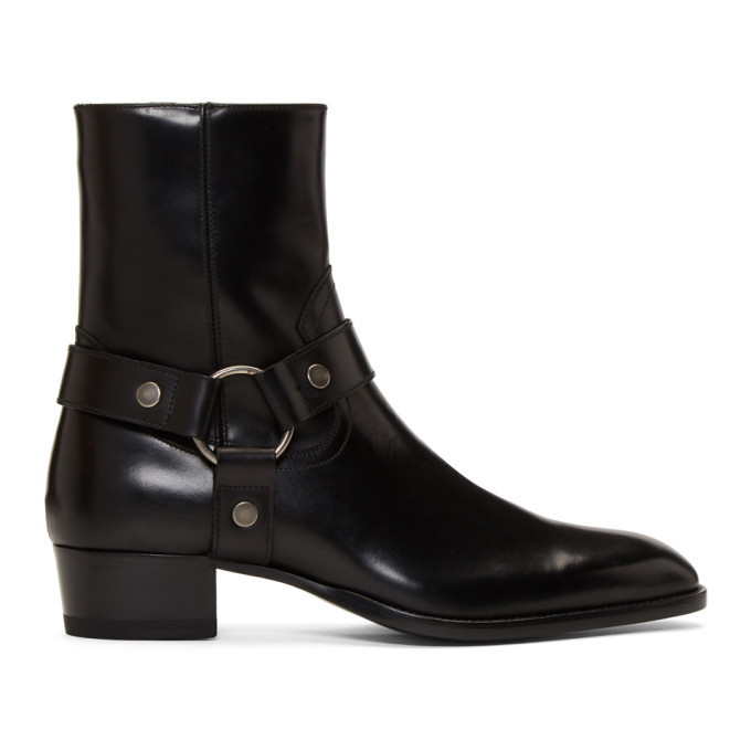 Photo: Saint Laurent Black Wyatt Harness Boots