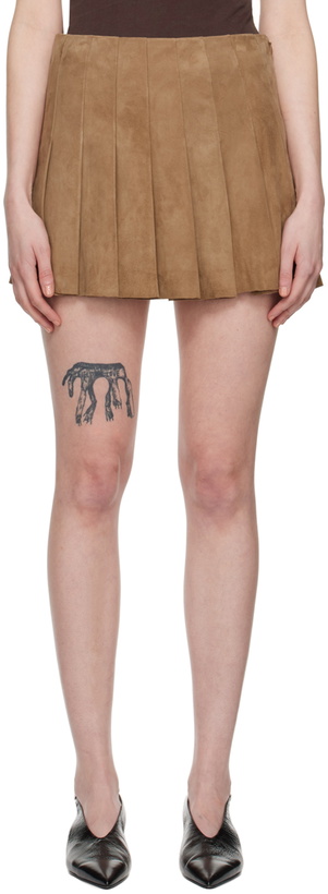 Photo: Stand Studio Tan Pleated Suede Miniskirt