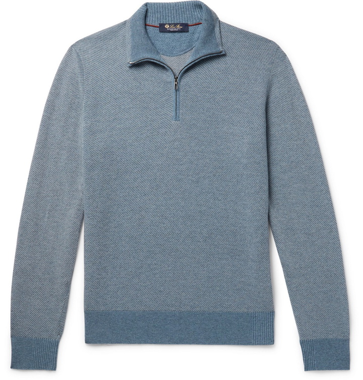 Photo: Loro Piana - Roadster Striped Cashmere Half-Zip Sweater - Blue