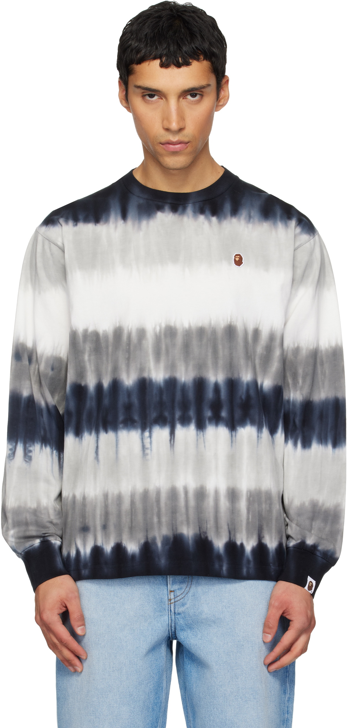 BAPE Black & White Drip Stripe LS T-shirt