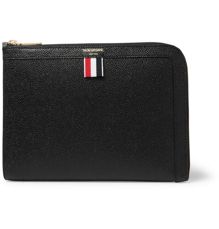 Photo: Thom Browne - Grosgrain-Trimmed Pebble-Grain Leather Zip-Around Pouch - Black
