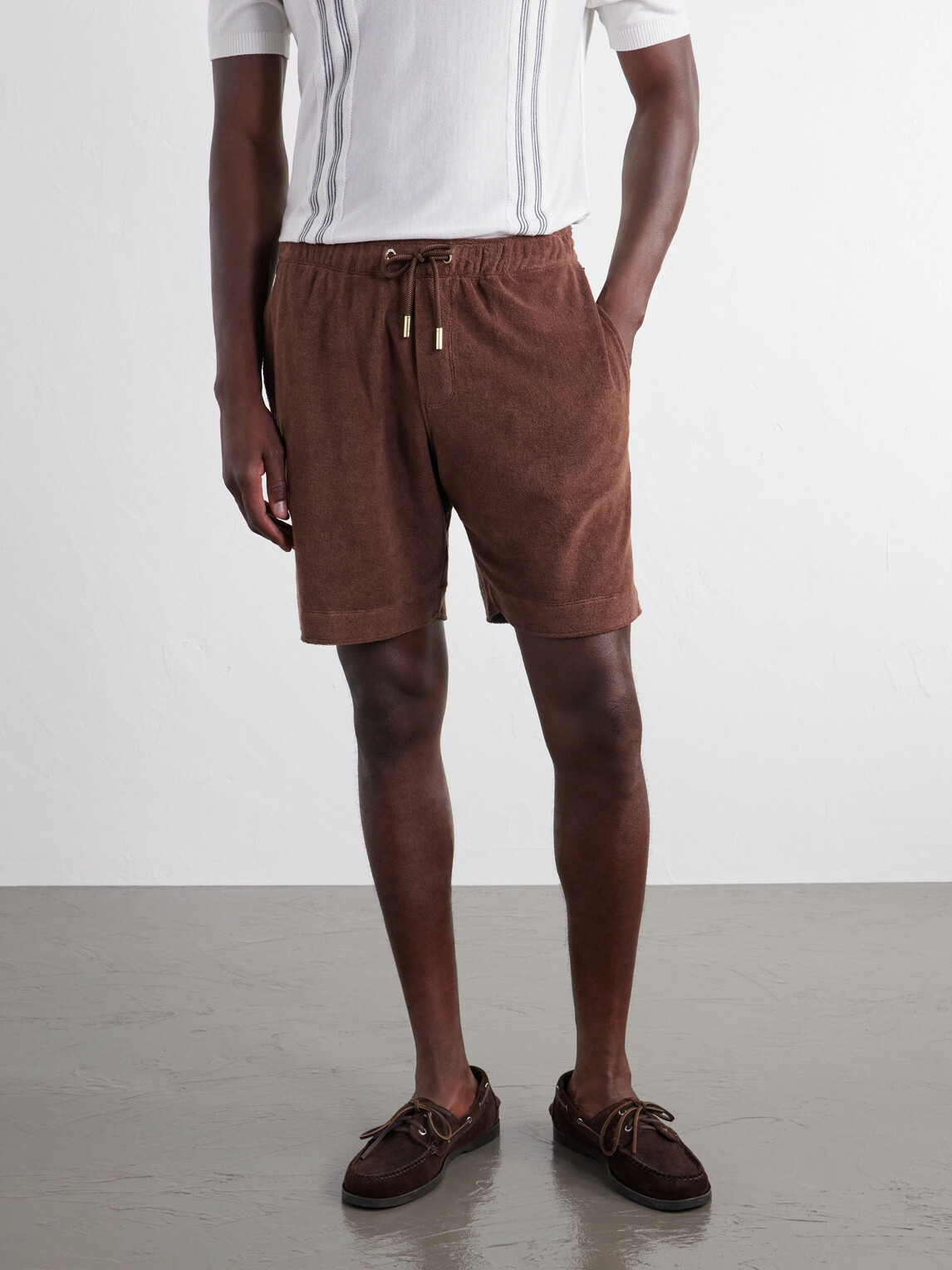 Orlebar Brown - Marling Solid Cotton Organic Terry Shorts - Brown