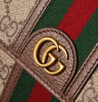 Gucci - Ophidia Grosgrain and Leather-Trimmed Monogrammed Coated-Canvas Messenger Bag - Brown