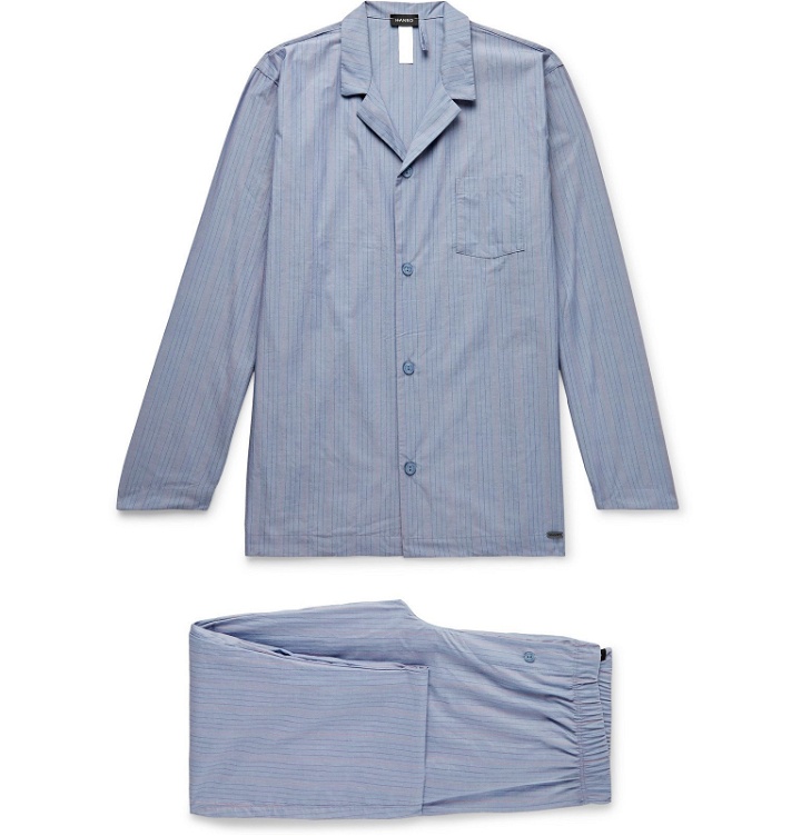 Photo: Hanro - Striped Mercerised Cotton-Chambray Pyjama Set - Blue