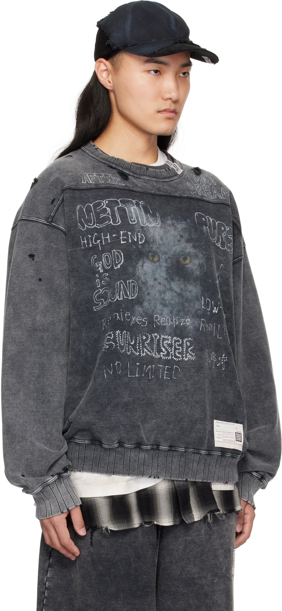 【Maison MIHARA YASUHIRO】Distressed Sweat Maison MIHARA YASUHIRO Gray Distressed Sweatshirt Maison