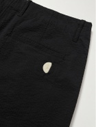 Folk - Assembly Straight-Leg Pleated Cotton-Blend Seersucker Trousers - Black