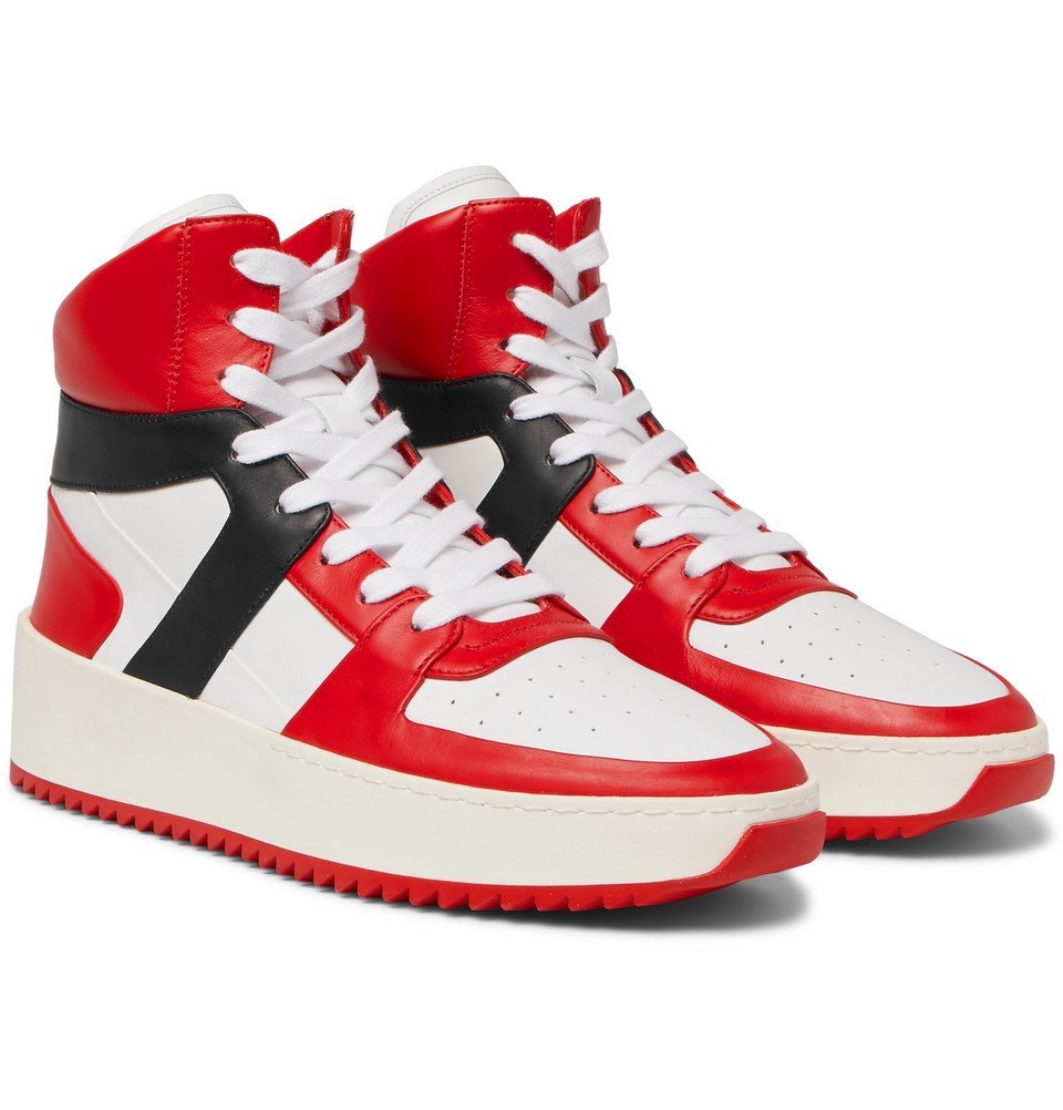 Fear of God Basketball Panelled Leather High Top Sneakers Men Red Fear Of God