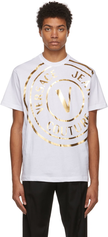 Photo: Versace Jeans Couture White & Gold V-Emblem T-Shirt