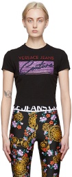 Versace Jeans Couture Black Glitter Logo T-Shirt
