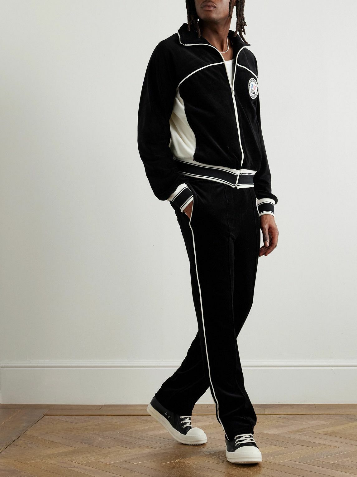 SAINT MXXXXXX - Lastman Bootcut Cotton-Blend Velour Track Pants - Black