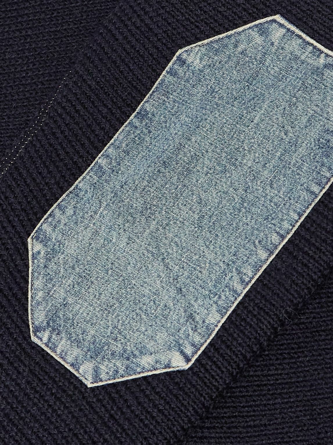 Maison Margiela - Denim-Trimmed Wool Half-Zip Sweater - Blue