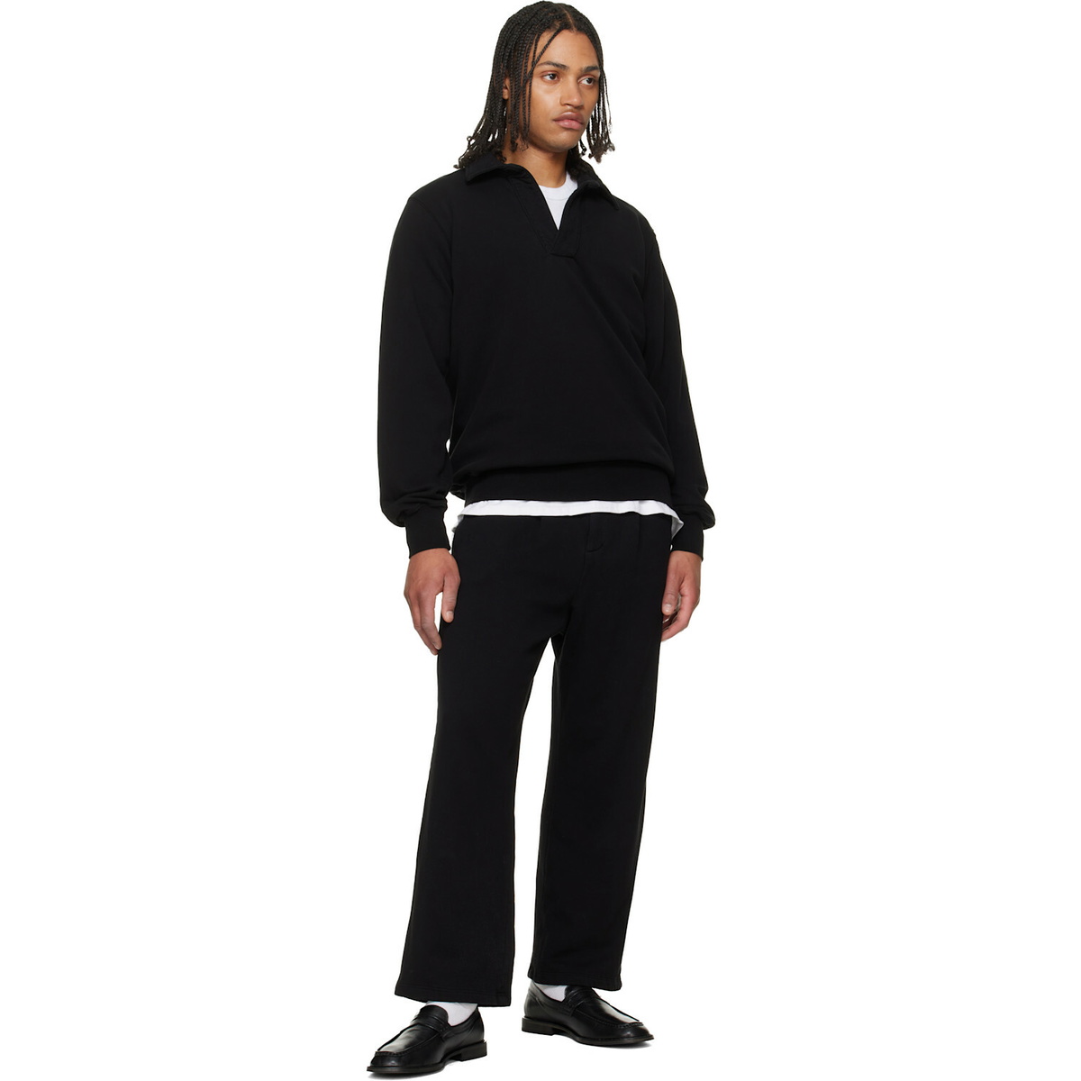Les Tien Black French Terry Banded Polo