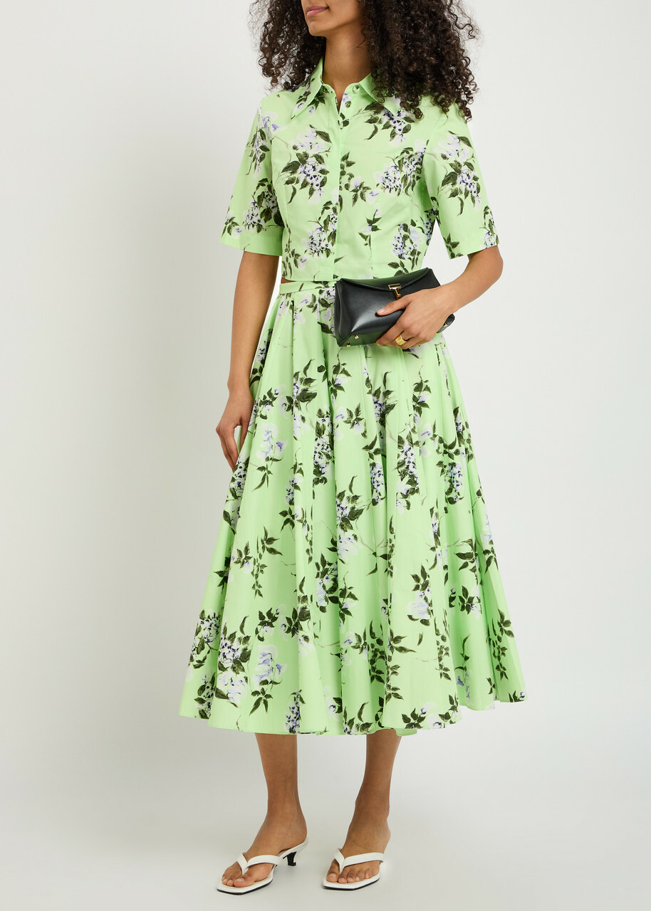 Emilia Wickstead Rhea Floral-print Cotton Midi Skirt Green