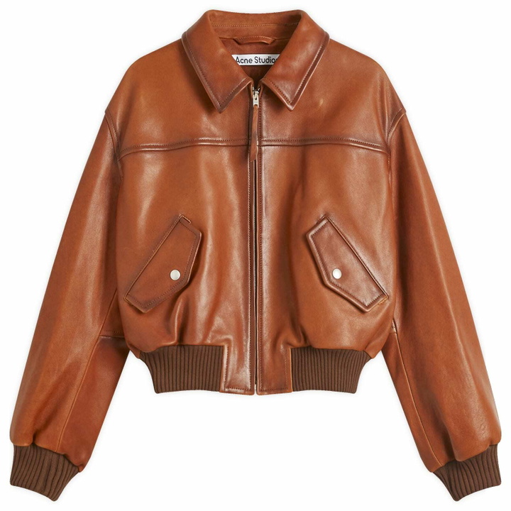 Photo: Acne Studios Women's Loroma Leather Bomber Jacket in Tobacco Brown