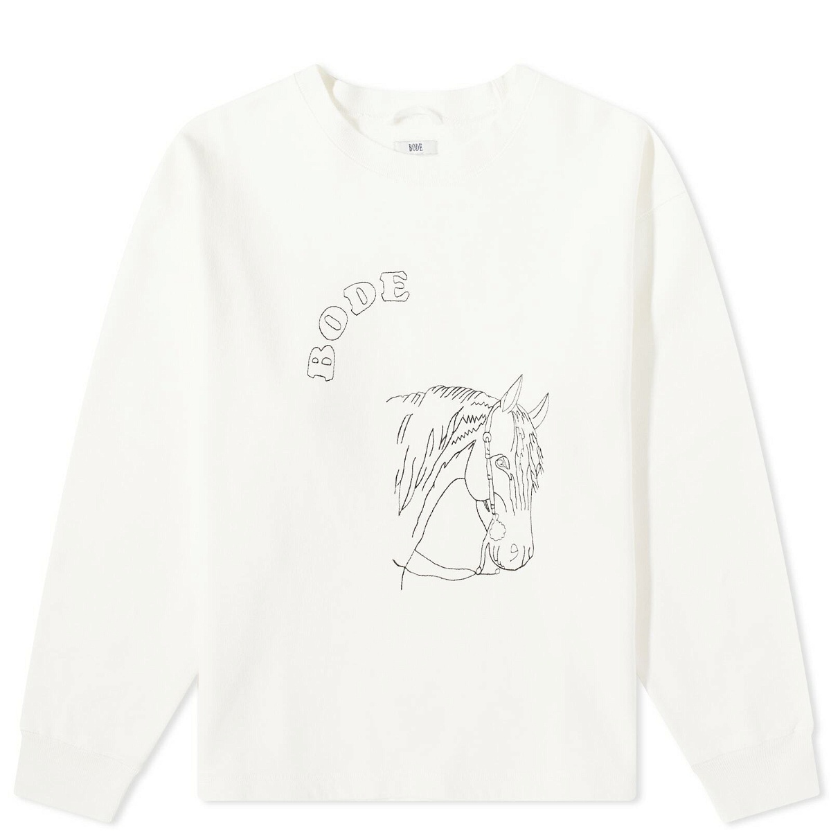 Bode Men's Embroidered Pony Sweatshirt in Cream Bode