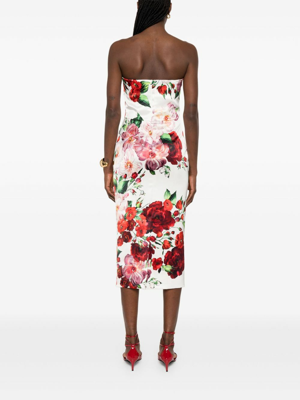Dolce & Gabbana ローズプリント シルク ミディ ドレス Cotton calf-length babydoll dress with rose print in Print