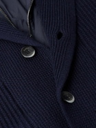 Herno - Layered Shawl-Collar Ribbed Wool and Stretch-Nylon Hooded Jacket - Blue