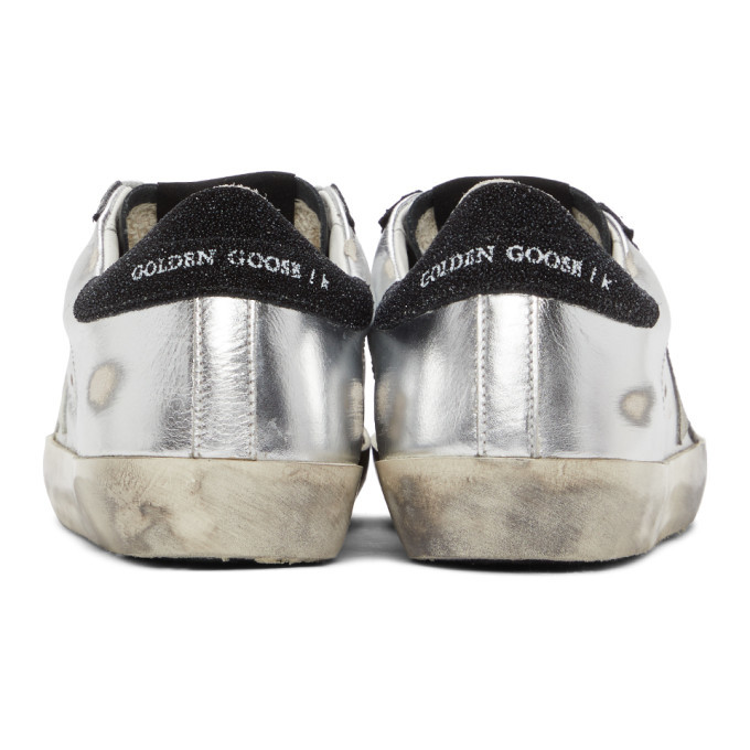 スニーカー GOLDEN  SILVER AND BLACK LEATHER SUPER STAR SNEAKERS GOLDEN GOOSE Superstar distressed metallic leather and suede