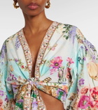 Camilla Tie-front puff-sleeve crop top