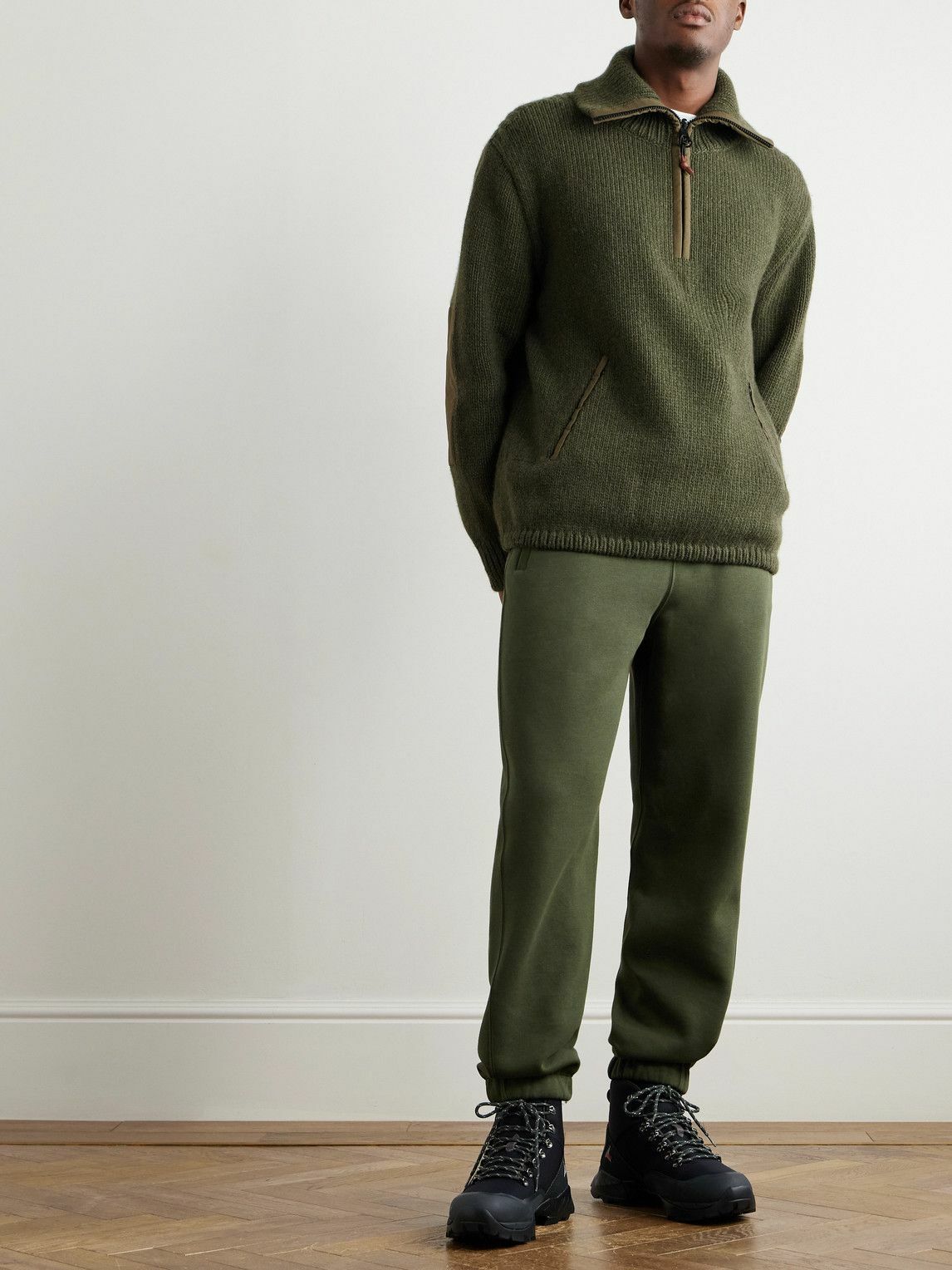 Loro Piana カシミヤ混 ベスト フード ジップ オリーブ サイズ40 Loro Piana - Alpe di Mera Ripstop-Trimmed Cashmere Half-Zip