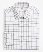 Brooks Brothers Men's Stretch Soho Extra-Slim-Fit Dress Shirt, Non-Iron Poplin Ainsley Collar Double-Grid Check | Brown