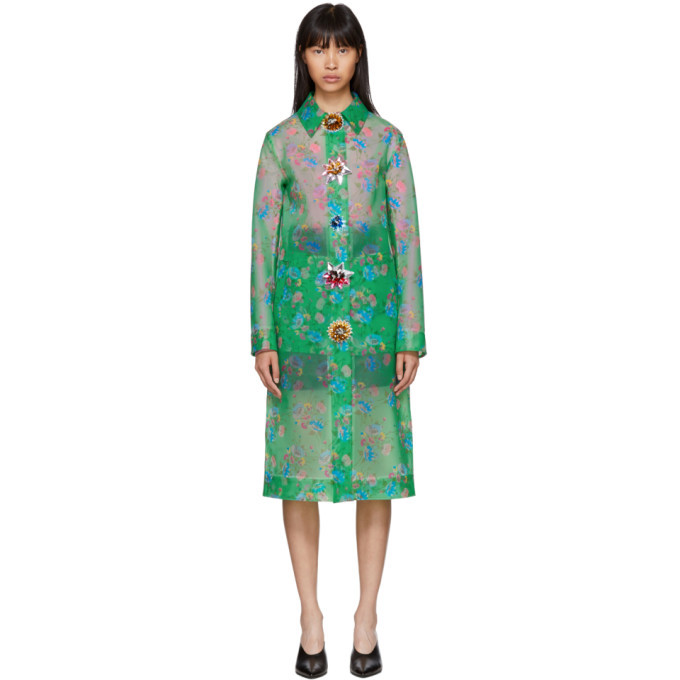 Christopher Kane Green Archive Floral Long Raincoat Christopher Kane