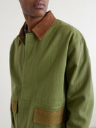 Kartik Research - Jodhpur Embroidered Suede-Trimmed Cotton Jacket - Green
