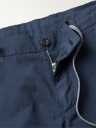 Canali - Straight-Leg Cotton-Seersucker Drawstring Shorts - Blue