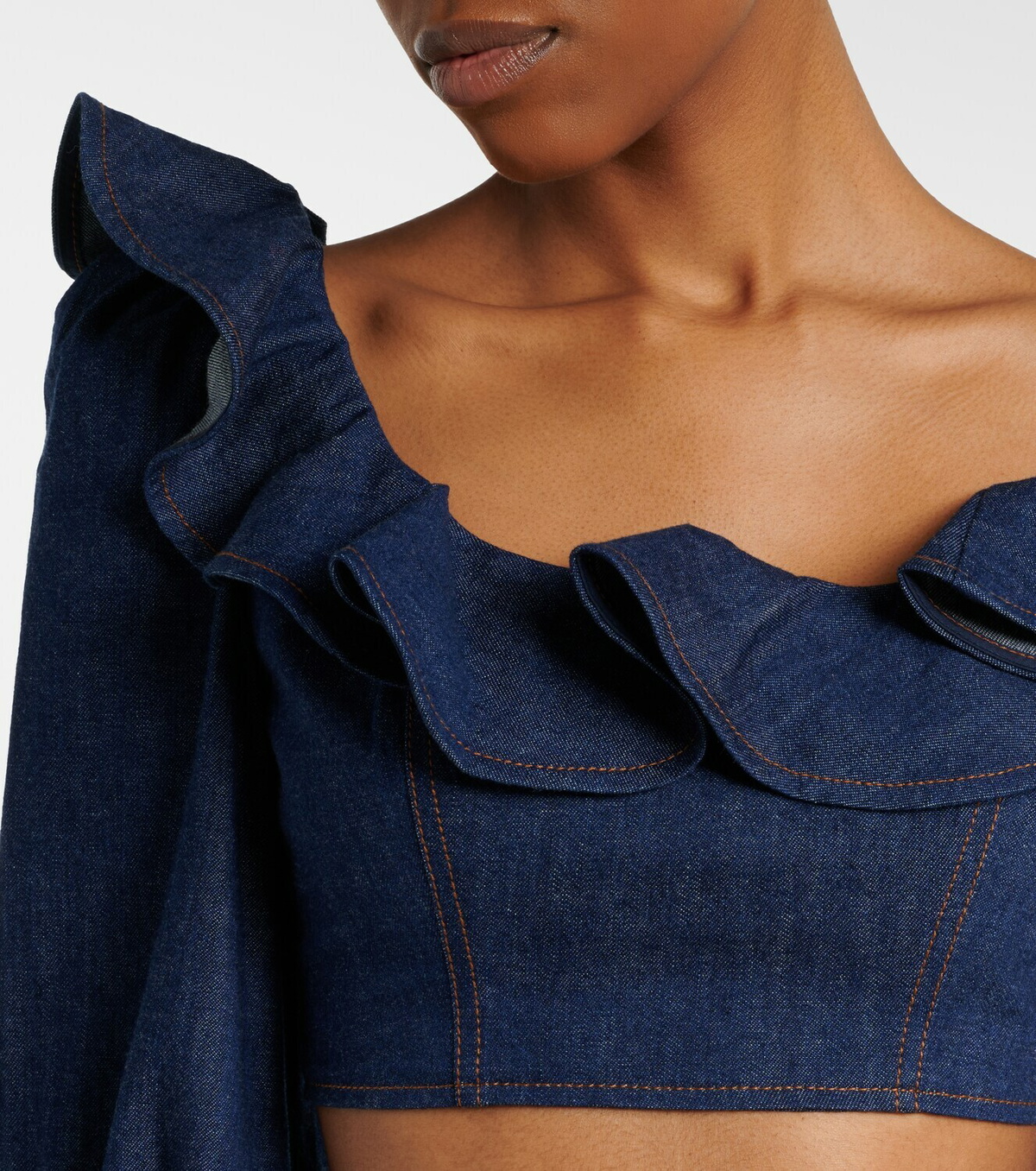 Zimmermann Aster ruffled denim crop top