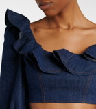 Zimmermann Aster ruffled denim crop top