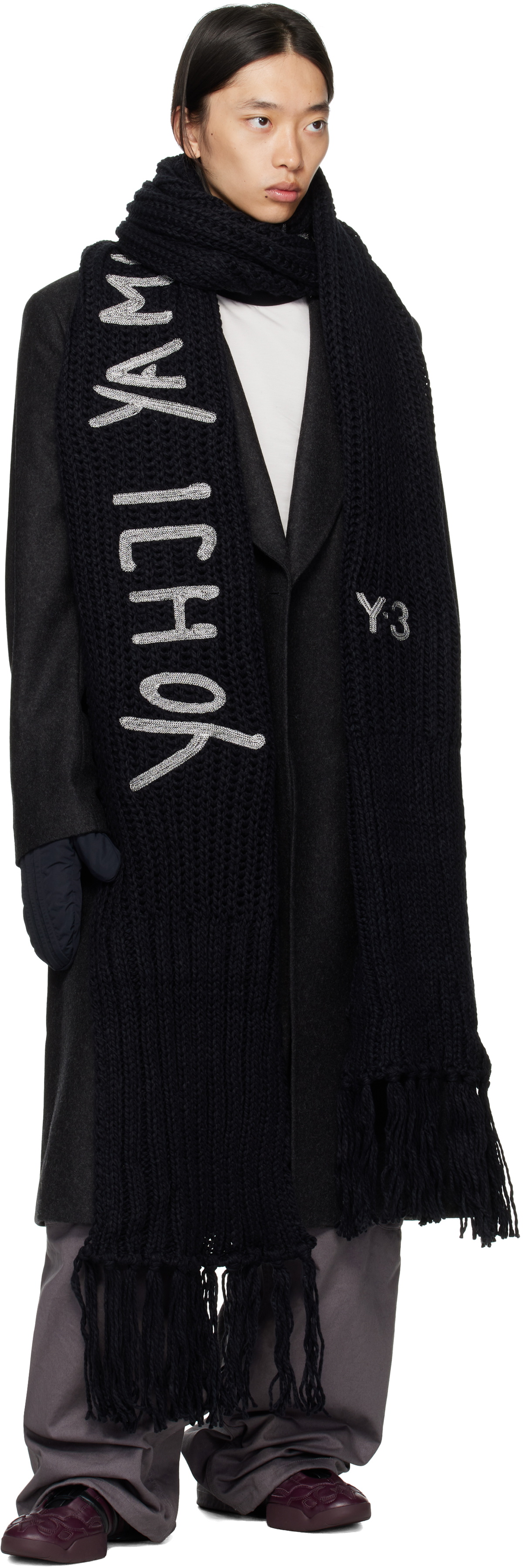 Y-3 Black Oversized Chunky Knit Scarf