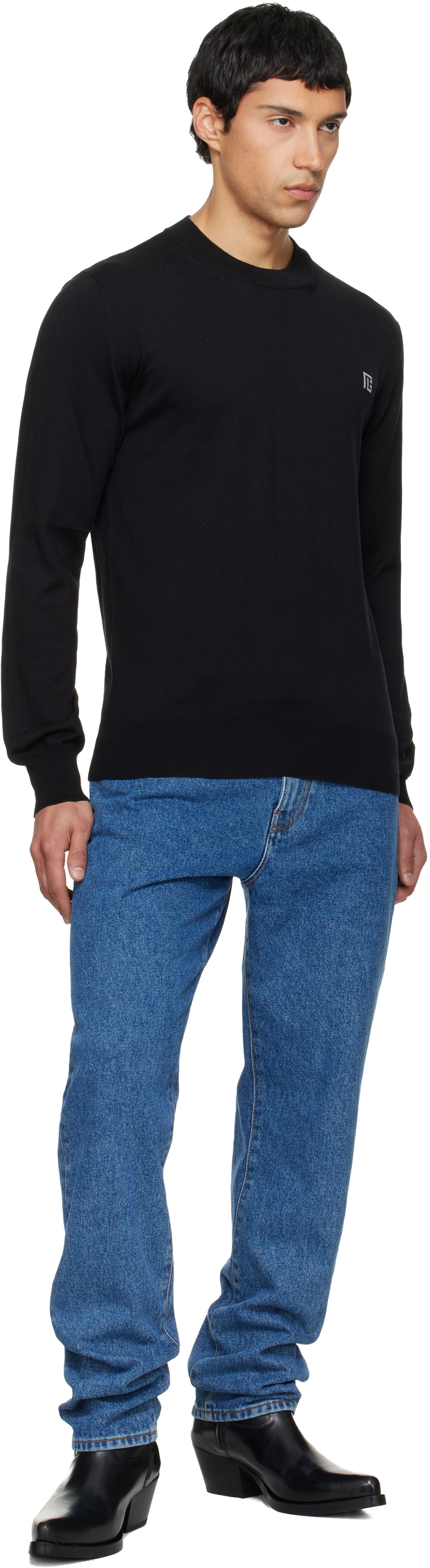 Balmain Black Fine Silk & Cotton Sweater