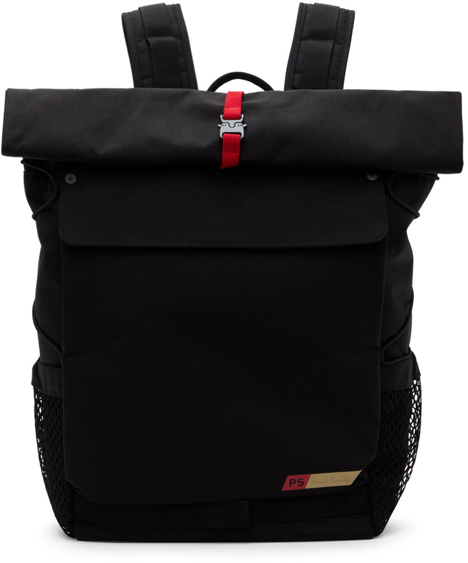 Photo: PS by Paul Smith Black Nylon Utilitarian Roll-Top Backpack