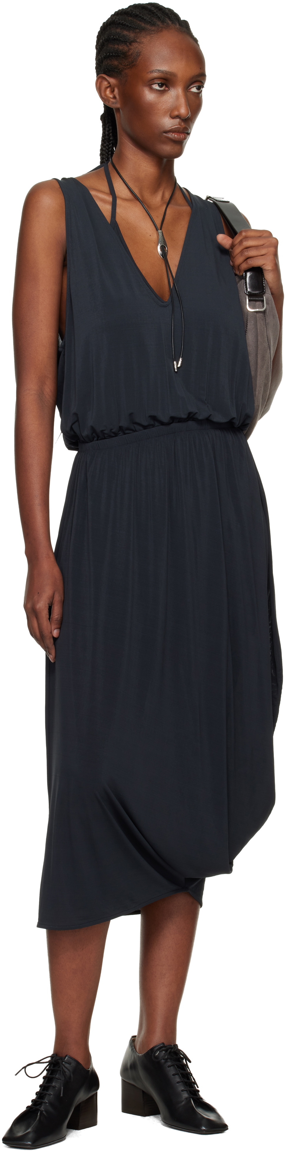 LEMAIRE Gray Double Layer Drape Maxi Dress